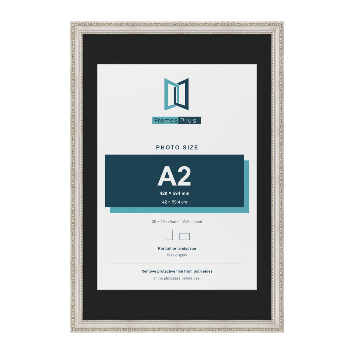Louis Silver 30 x 20 inch picture frame with a black mount for an A2 photo