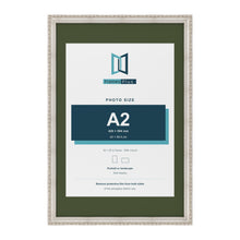 Louis Silver 30 x 20 inch picture frame with a green mount for an A2 photo