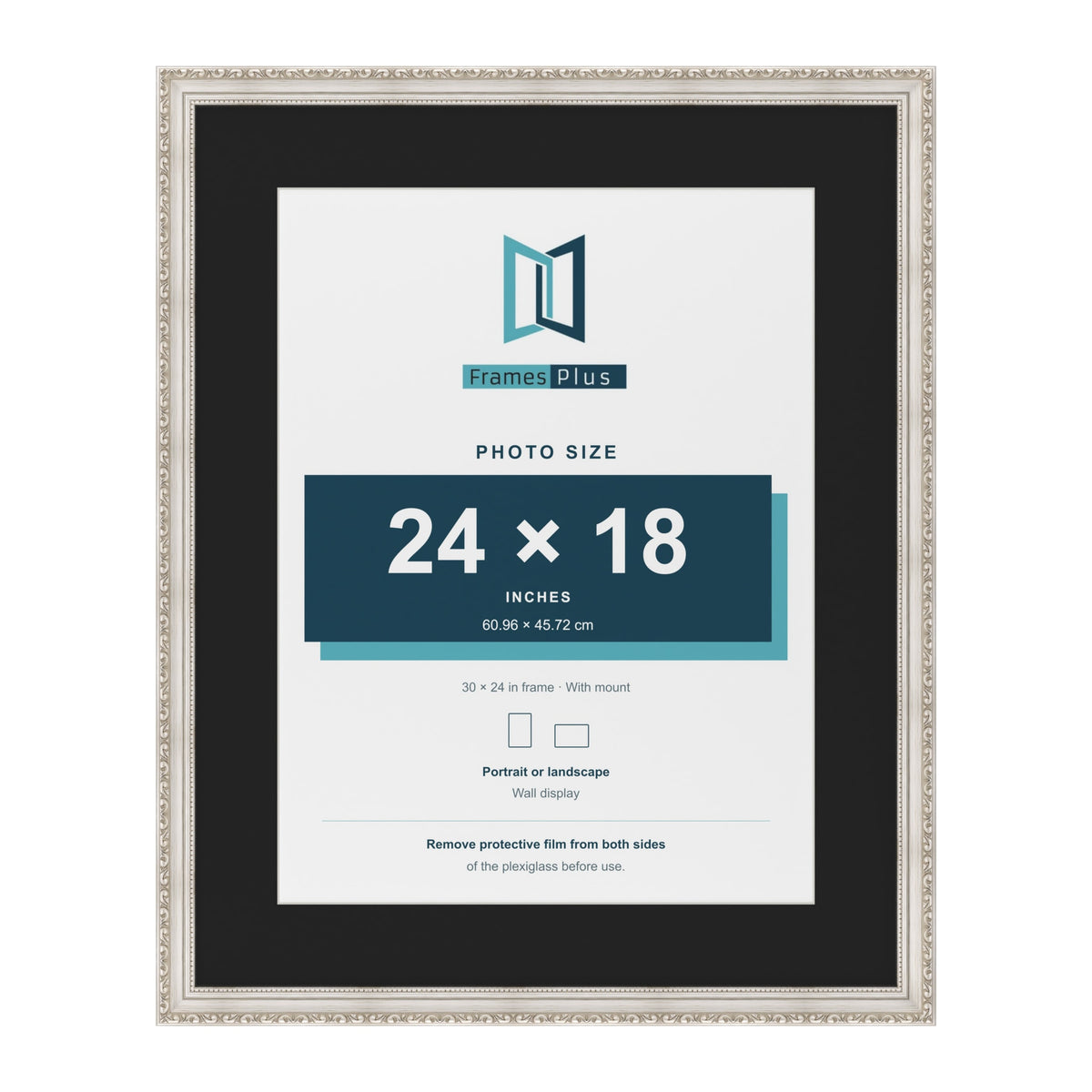 Louis Silver 30 x 24 inch picture frame with a black mount for a 24 x 18 inch photo