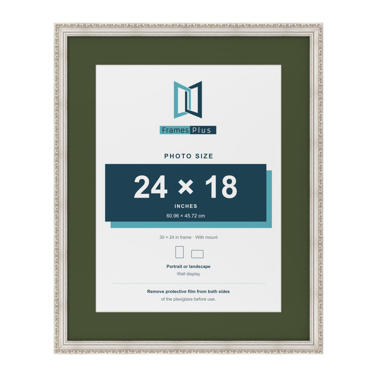 Louis Silver 30 x 24 inch picture frame with a green mount for a 24 x 18 inch photo