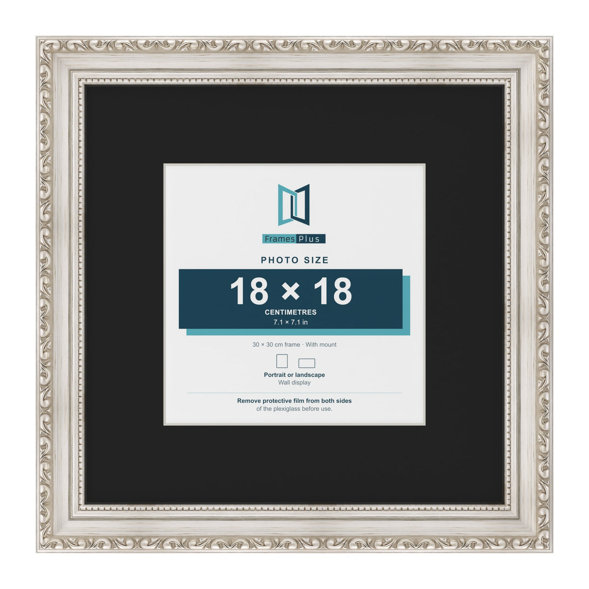 Louis Silver 30 x 30 cm picture frame with a black mount for an 18 x 18 cm photo