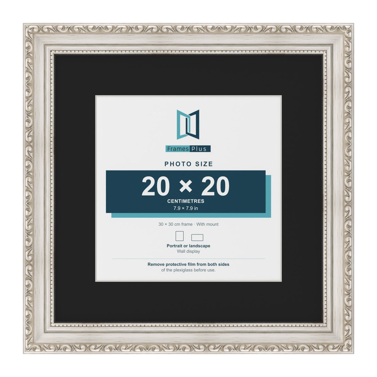Louis Silver 30 x 30 cm picture frame with a black mount for a 20 x 20 cm photo