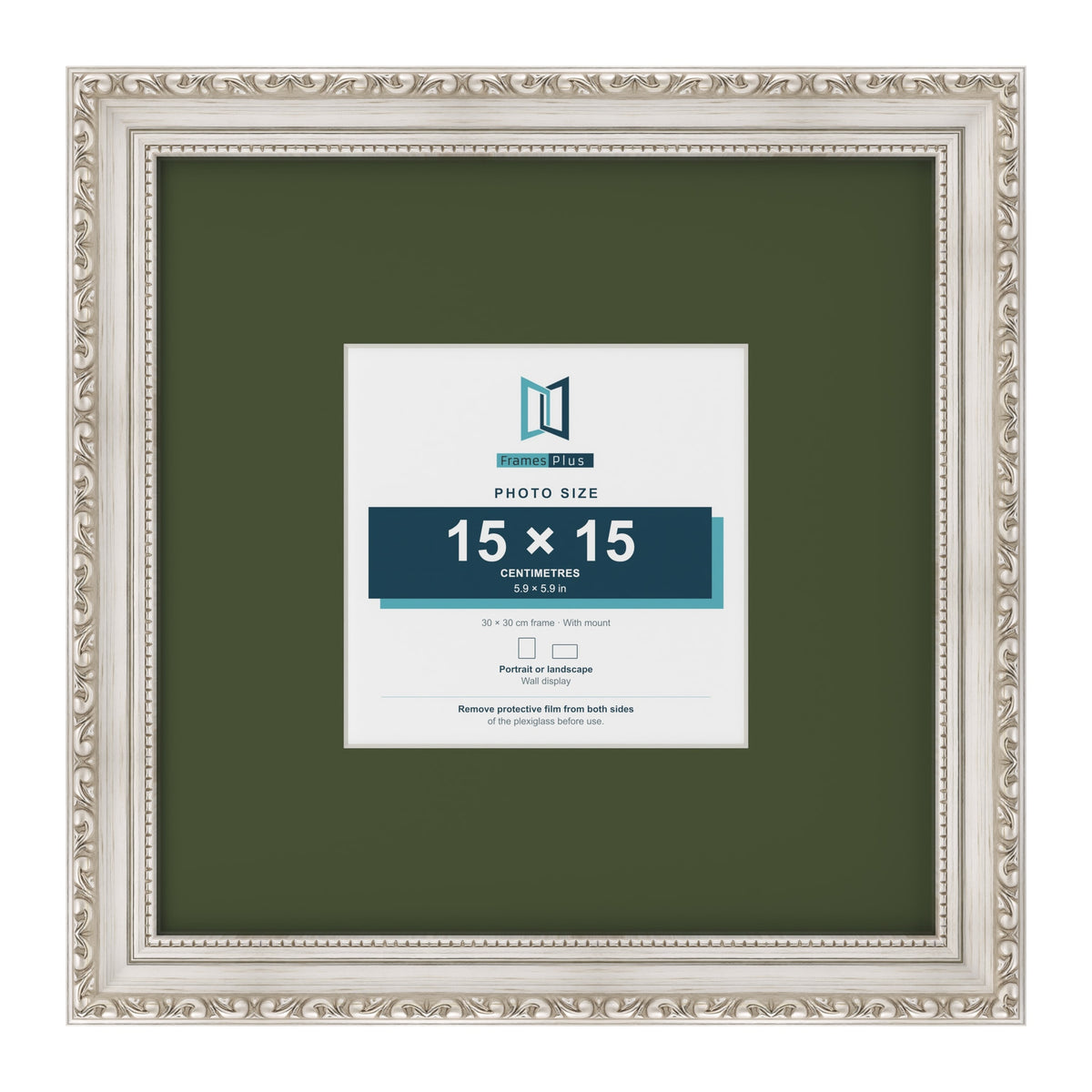 Louis Silver 30 x 30 cm picture frame with a green mount for a 15 x 15 cm photo