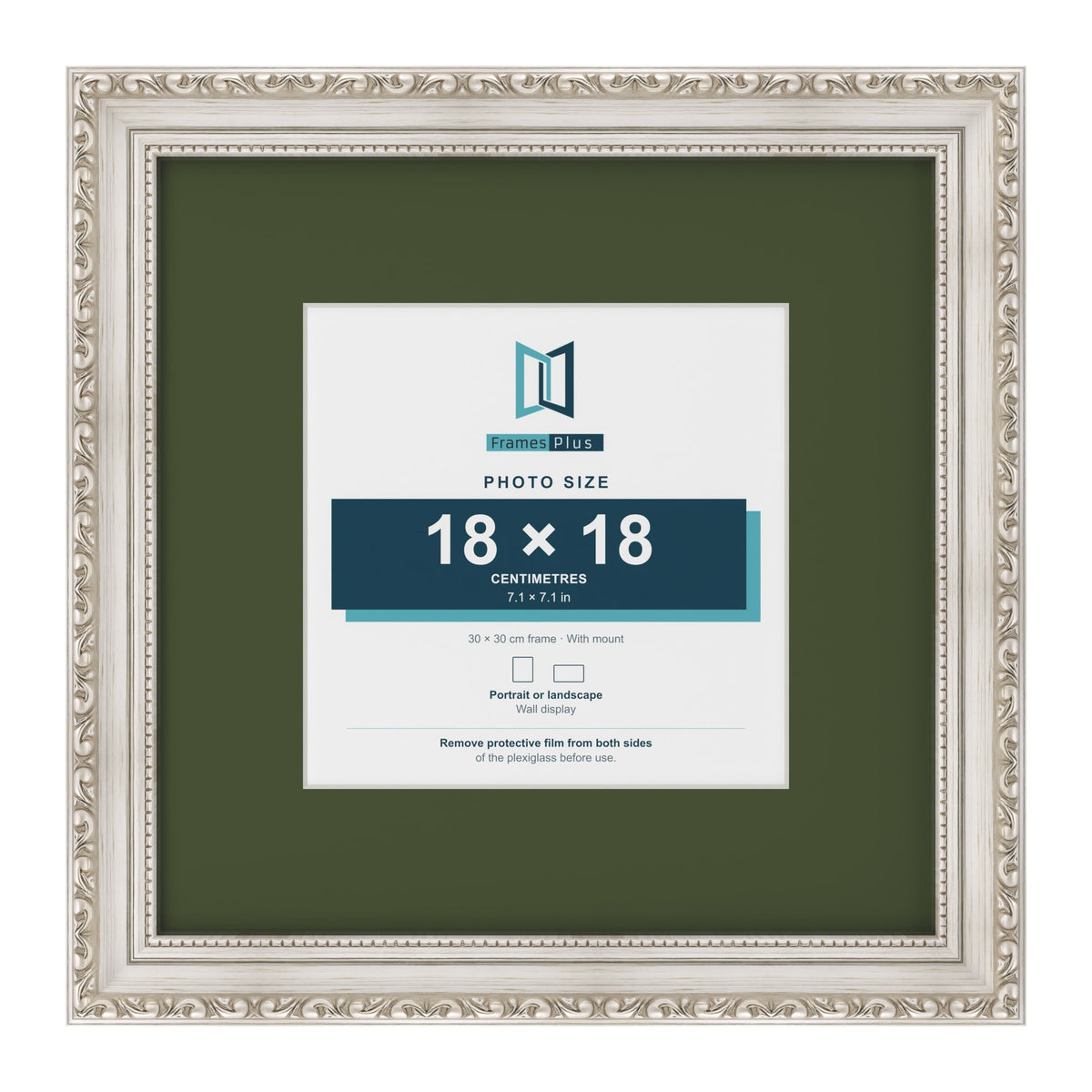 Louis Silver 30 x 30 cm picture frame with a green mount for an 18 x 18 cm photo
