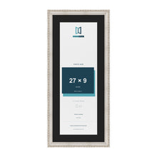 Louis Silver 31 x 13 inch picture frame with a black mount for a 27 x 9 inch photo