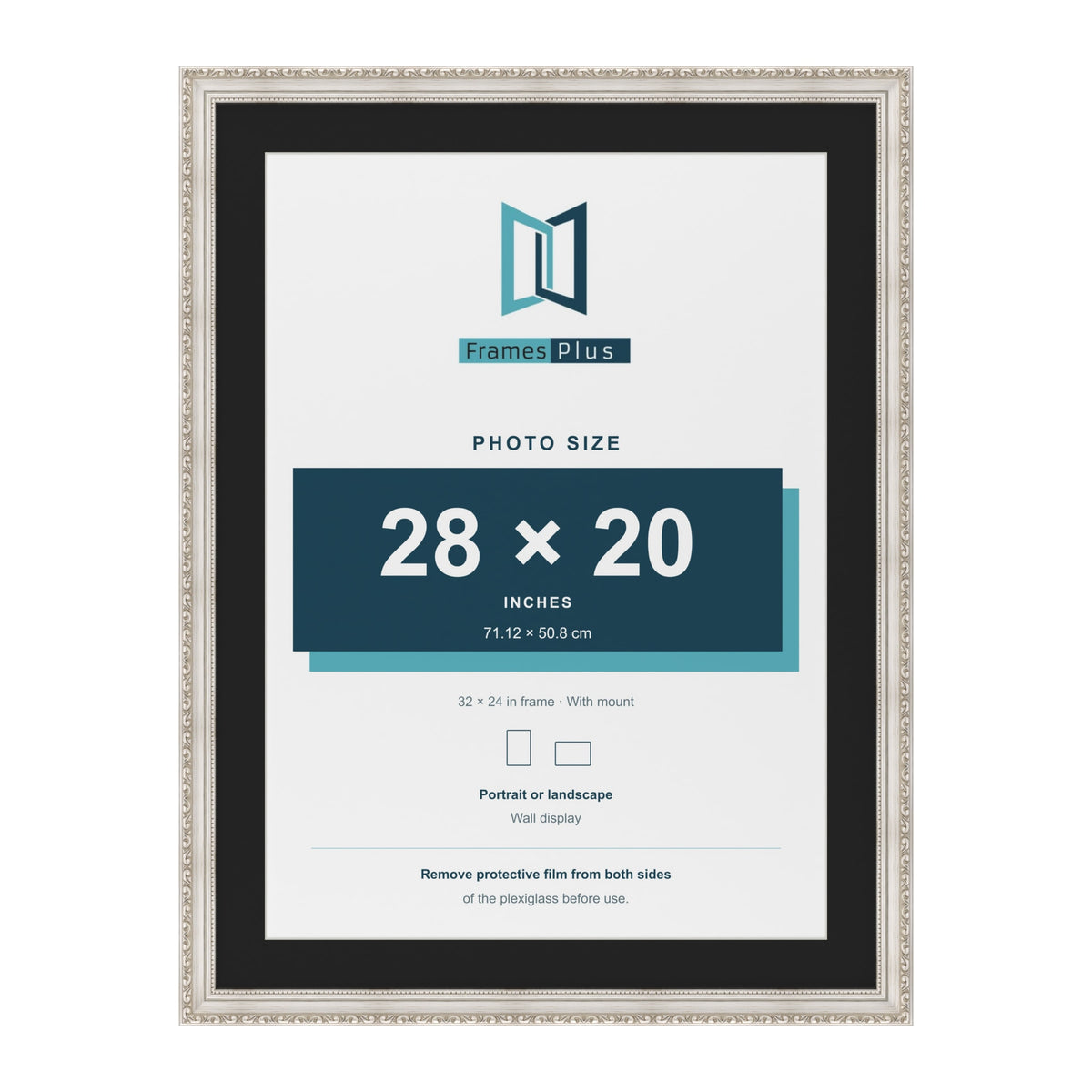 Louis Silver 32 x 24 inch picture frame with a black mount for a 28 x 20 inch photo