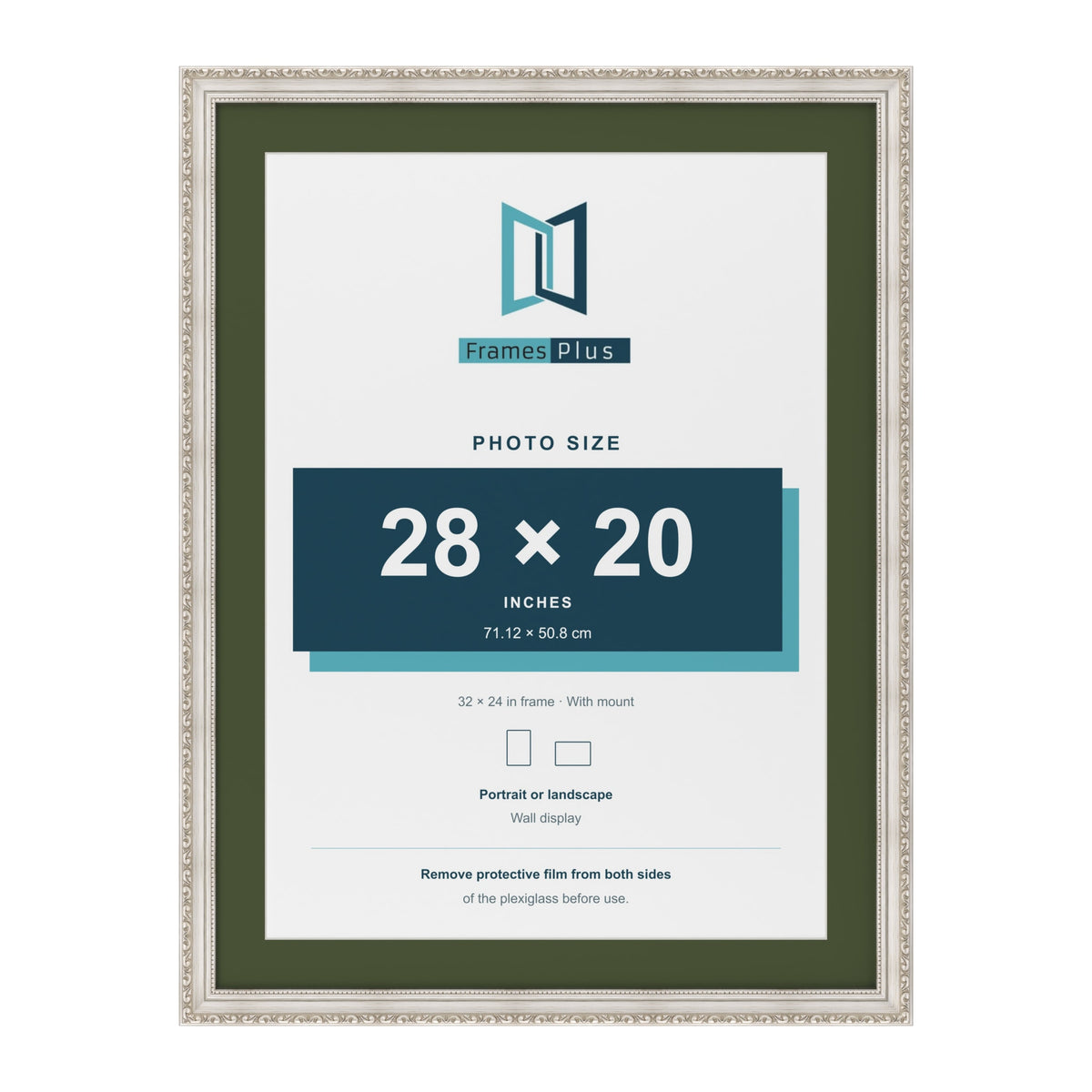 Louis Silver 32 x 24 inch picture frame with a green mount for a 28 x 20 inch photo