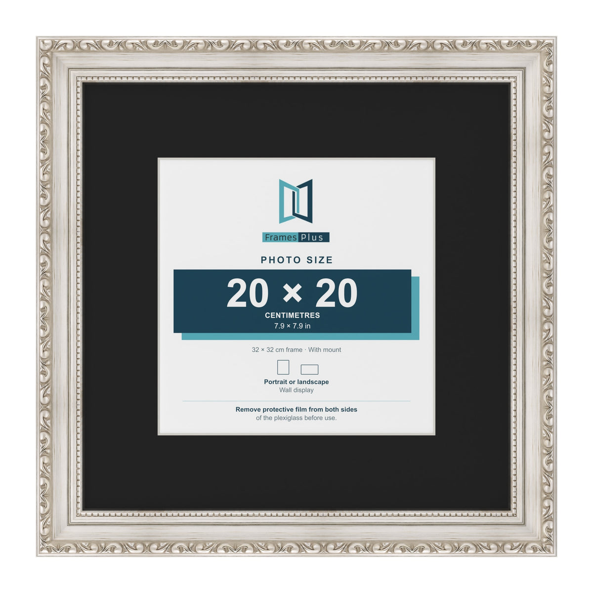 Louis Silver 32 x 32 cm picture frame with a black mount for a 20 x 20 cm photo