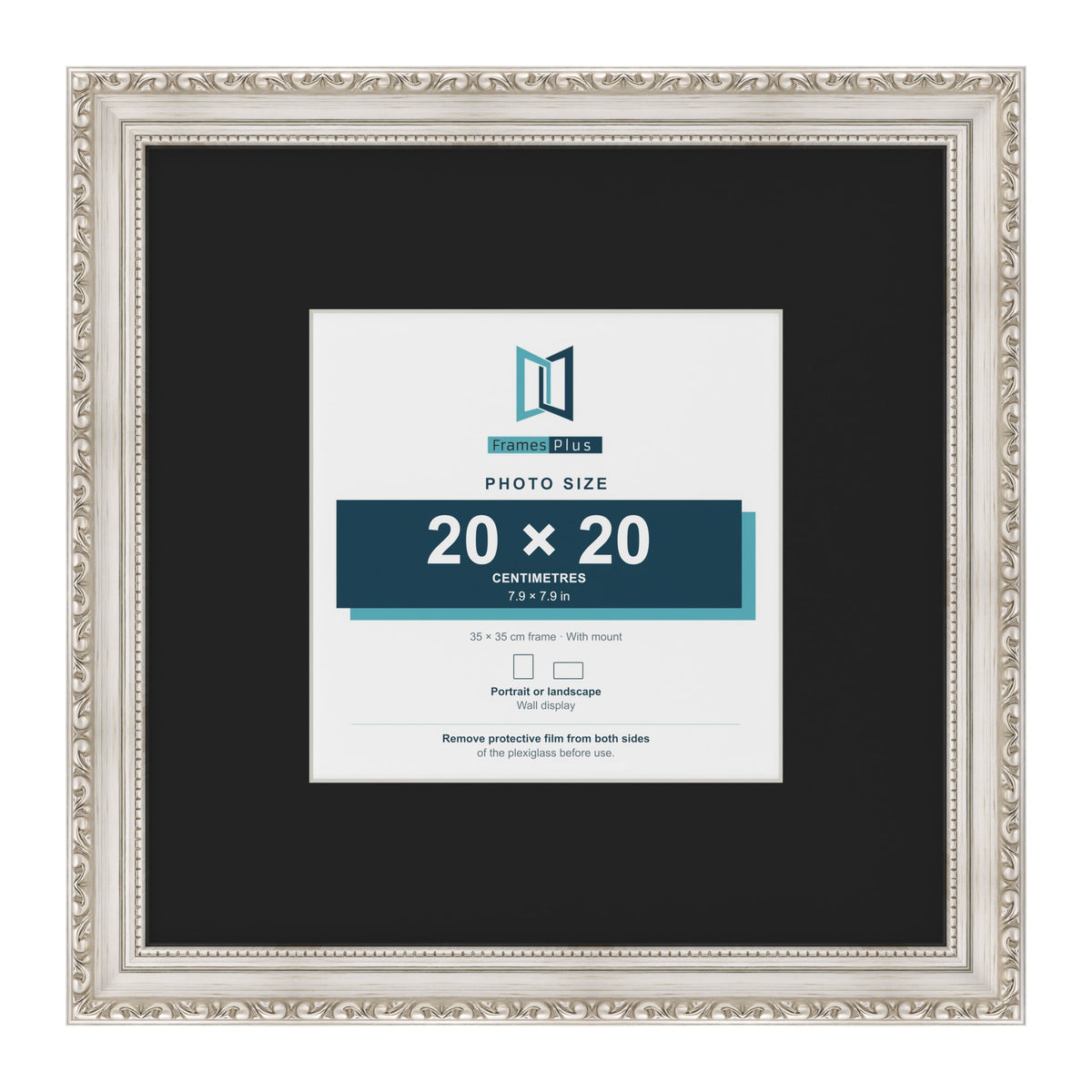 Louis Silver 35 x 35 cm picture frame with a black mount for a 20 x 20 cm photo