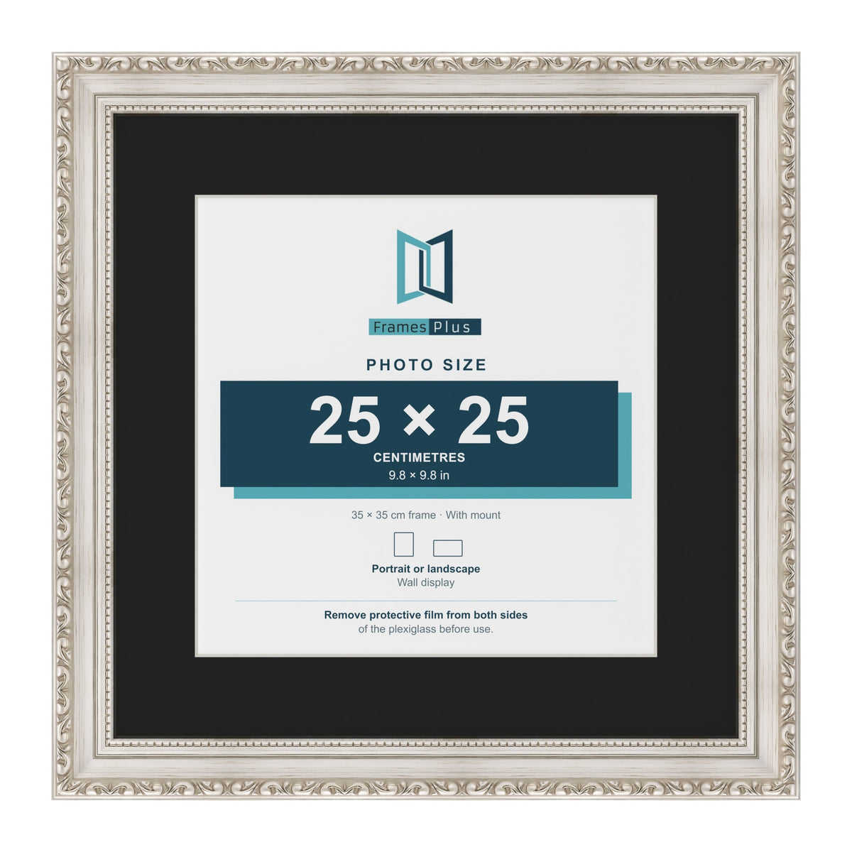 Louis Silver 35 x 35 cm picture frame with a black mount for a 25 x 25 cm photo