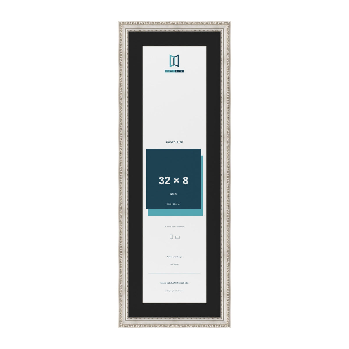 Louis Silver 36 x 12 inch picture frame with a black mount for a 32 x 8 inch photo