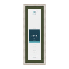 Louis Silver 36 x 12 inch picture frame with a green mount for a 32 x 8 inch photo