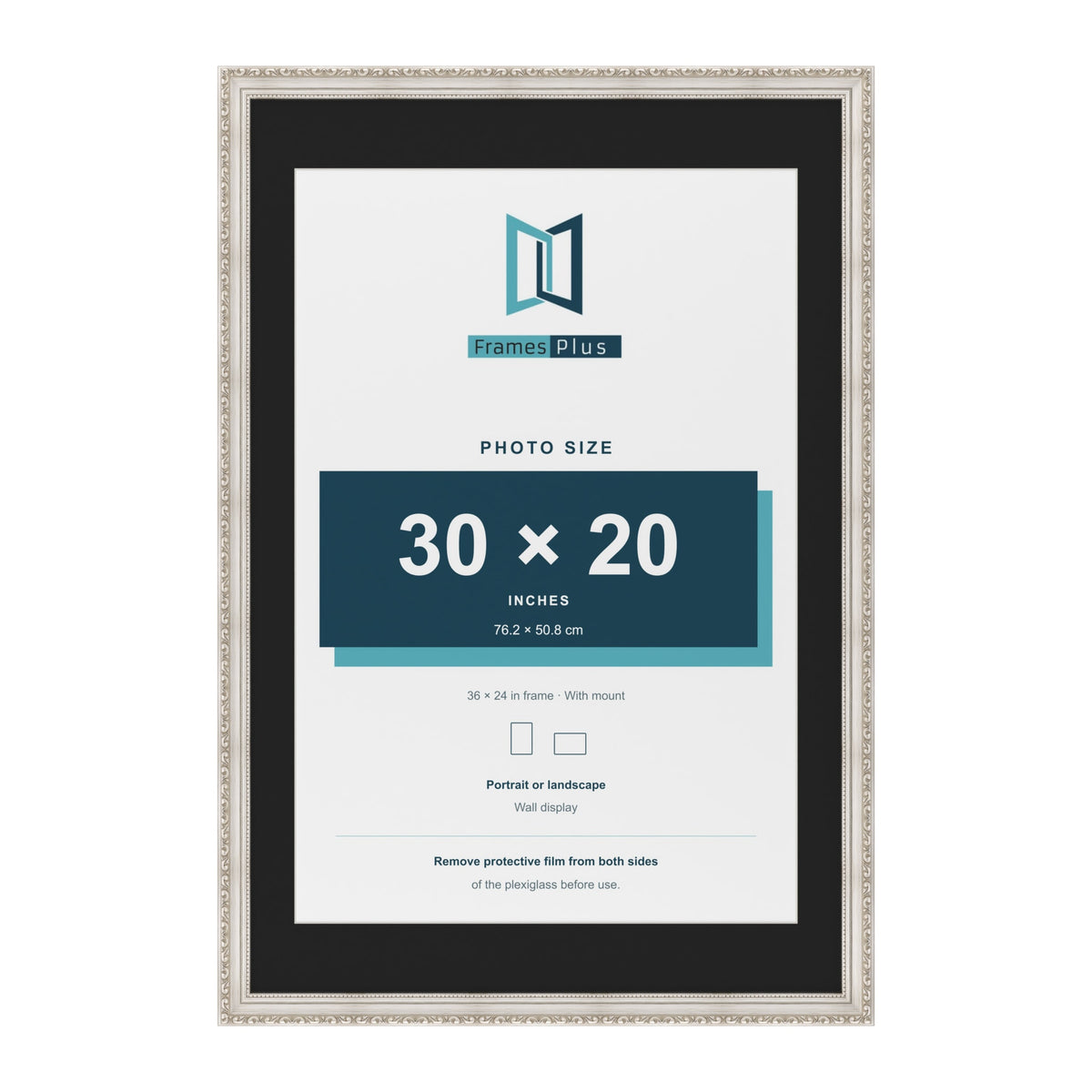 Louis Silver 36 x 24 inch picture frame with a black mount for a 30 x 20 inch photo