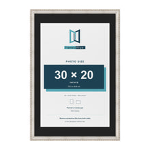 Louis Silver 36 x 24 inch picture frame with a black mount for a 30 x 20 inch photo