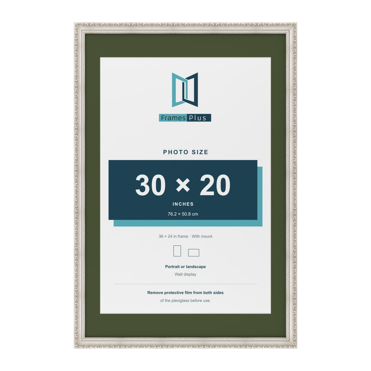 Louis Silver 36 x 24 inch picture frame with a green mount for a 30 x 20 inch photo