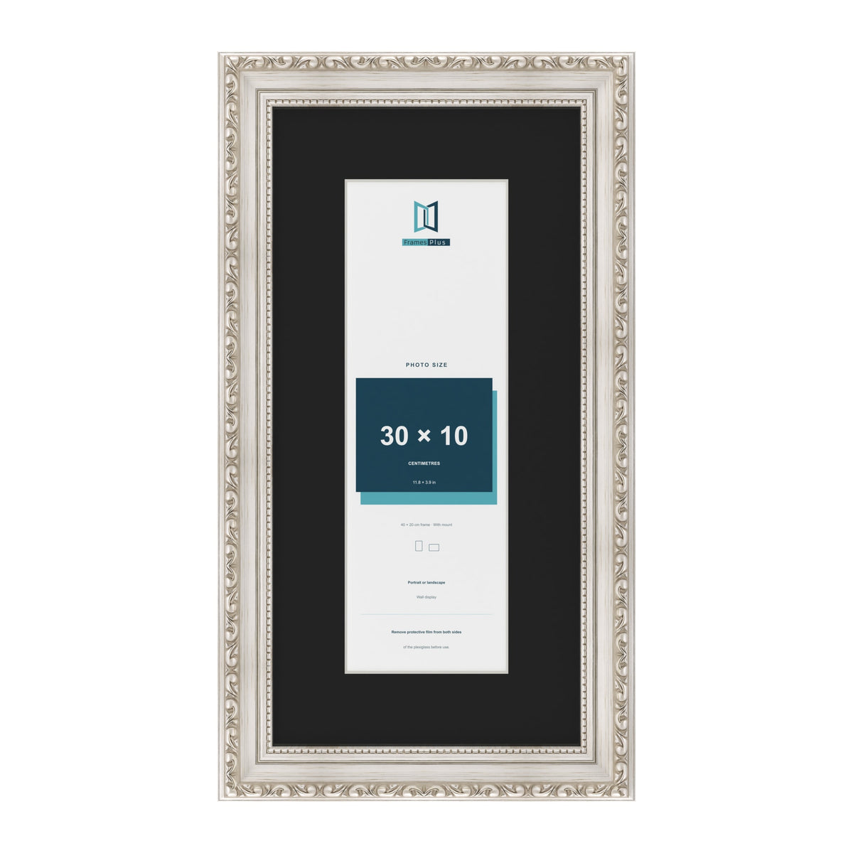 Louis Silver 40 x 20 cm picture frame with a black mount for a 30 x 10 cm photo
