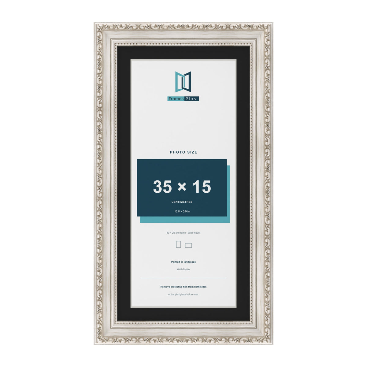 Louis Silver 40 x 20 cm picture frame with a black mount for a 35 x 15 cm photo