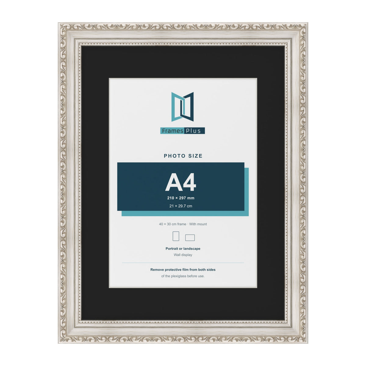 Louis Silver 40 x 30 cm picture frame with a black mount for an A4 photo