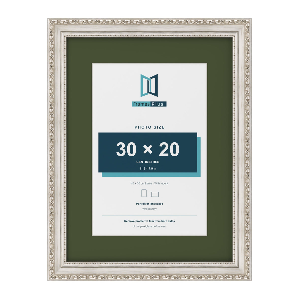 Louis Silver 40 x 30 cm picture frame with a green mount for a 30 x 20 cm photo