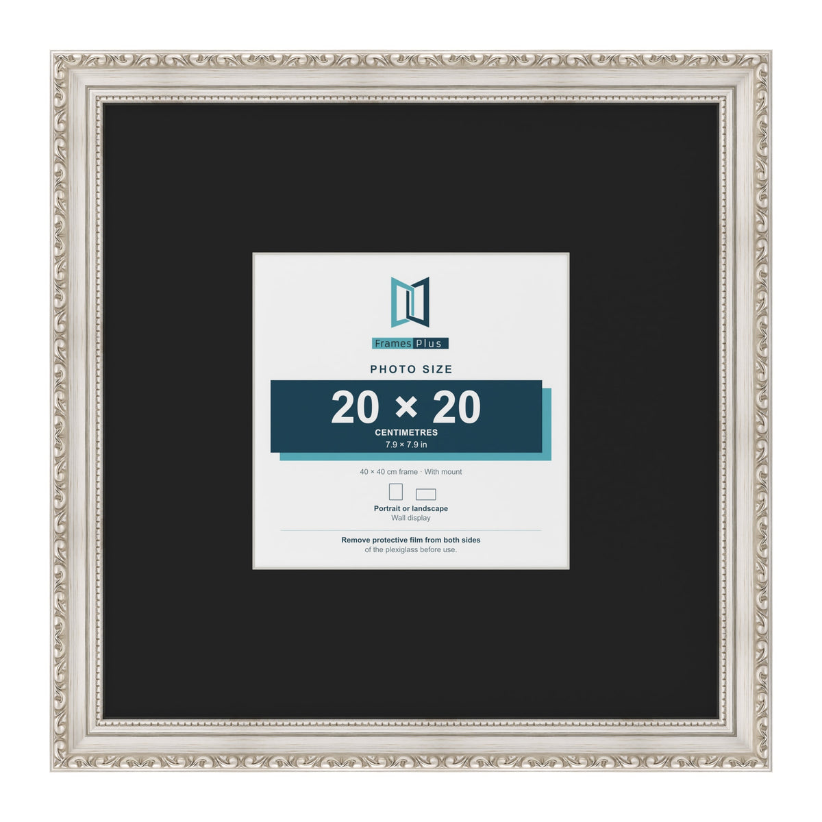 Louis Silver 40 x 40 cm picture frame with a black mount for a 20 x 20 cm photo
