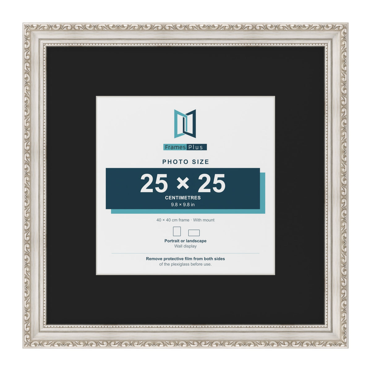 Louis Silver 40 x 40 cm picture frame with a black mount for a 25 x 25 cm photo