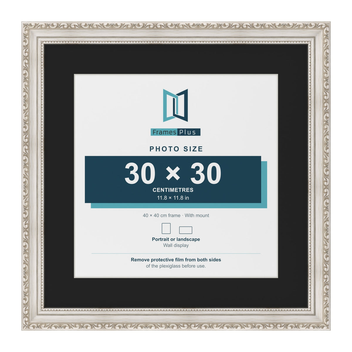 Louis Silver 40 x 40 cm picture frame with a black mount for a 30 x 30 cm photo