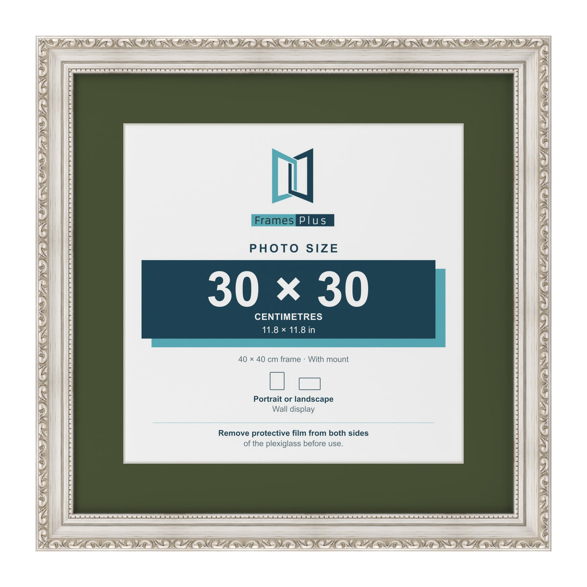 Louis Silver 40 x 40 cm picture frame with a green mount for a 30 x 30 cm photo