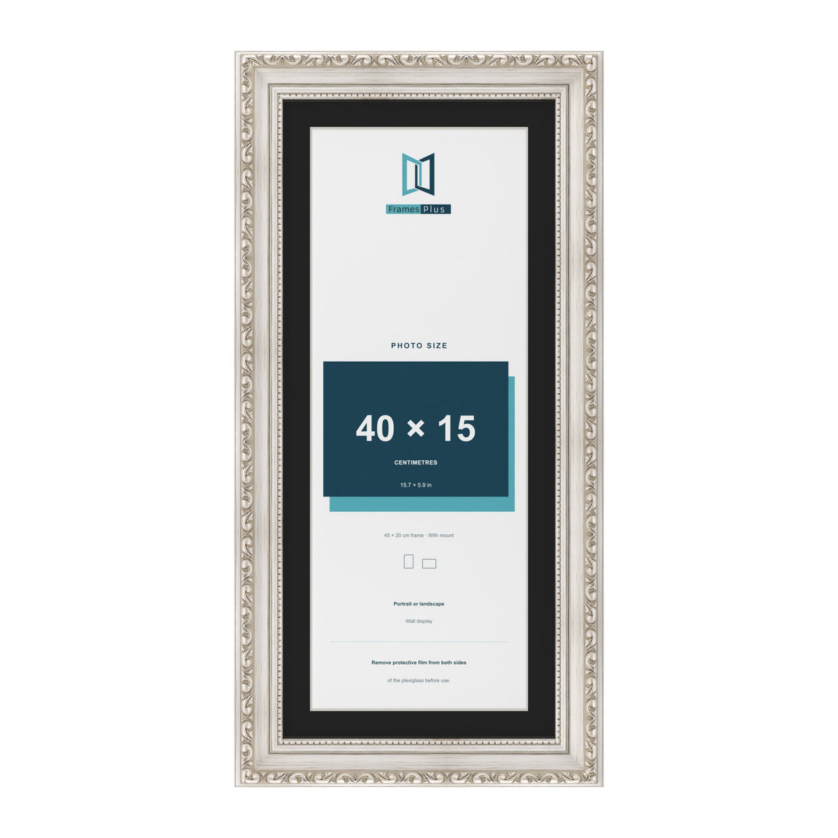Louis Silver 45 x 20 cm picture frame with a black mount for a 40 x 15 cm photo