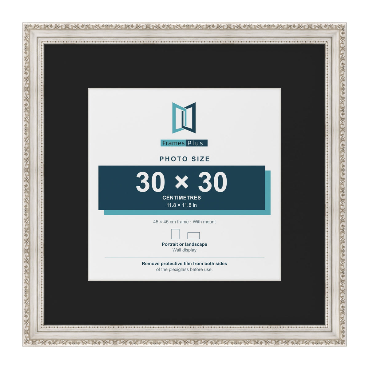 Louis Silver 45 x 45 cm picture frame with a black mount for a 30 x 30 cm photo