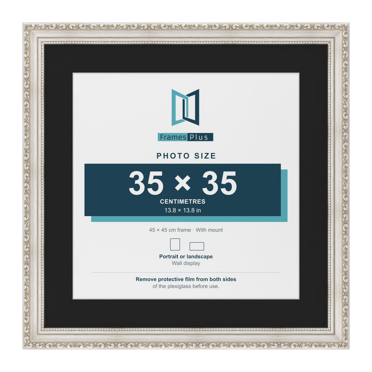 Louis Silver 45 x 45 cm picture frame with a black mount for a 35 x 35 cm photo