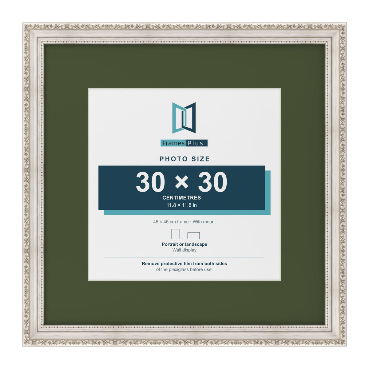 Louis Silver 45 x 45 cm picture frame with a green mount for a 30 x 30 cm photo
