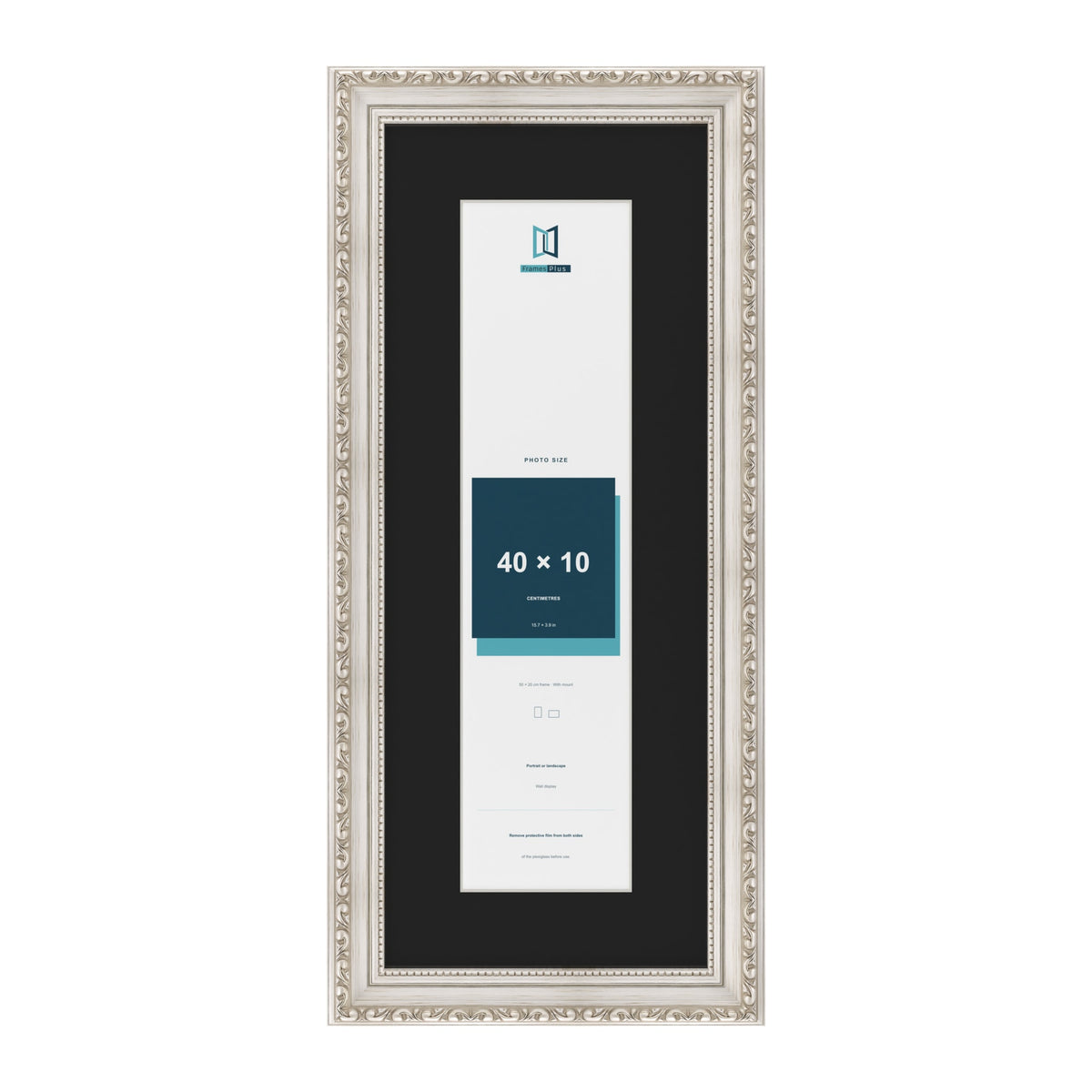 Louis Silver 50 x 20 cm picture frame with a black mount for a 40 x 10 cm photo