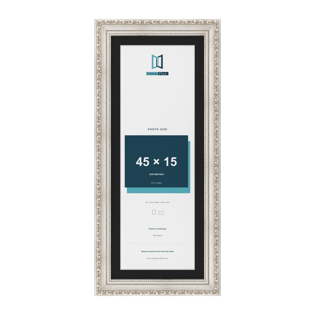 Louis Silver 50 x 20 cm picture frame with a black mount for a 45 x 15 cm photo