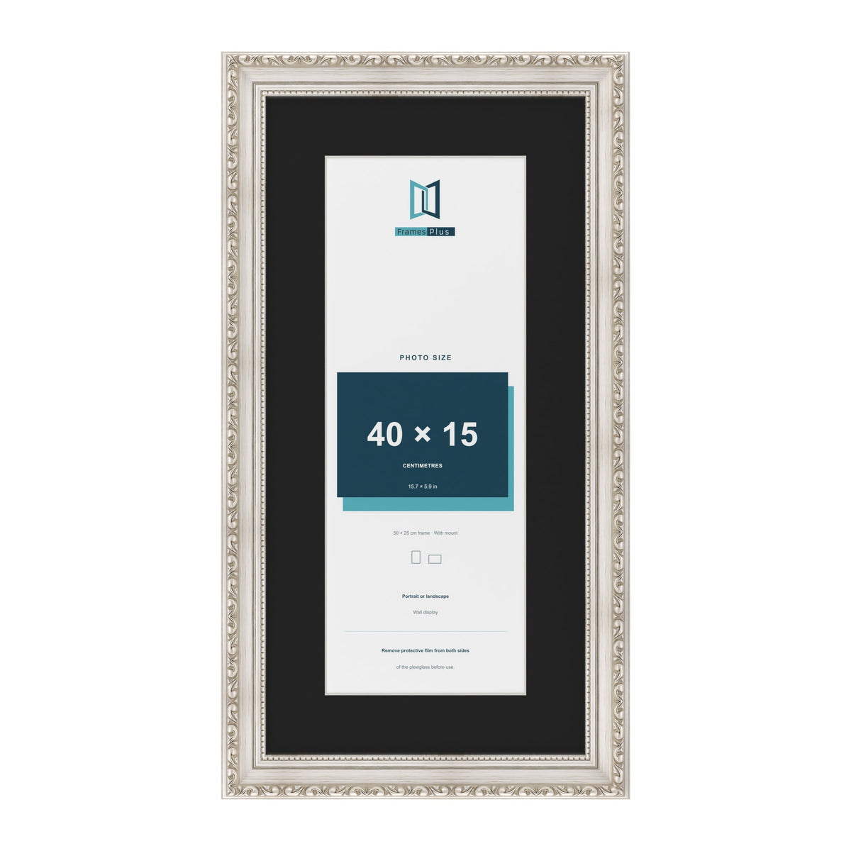 Louis Silver 50 x 25 cm picture frame with a black mount for a 40 x 15 cm photo