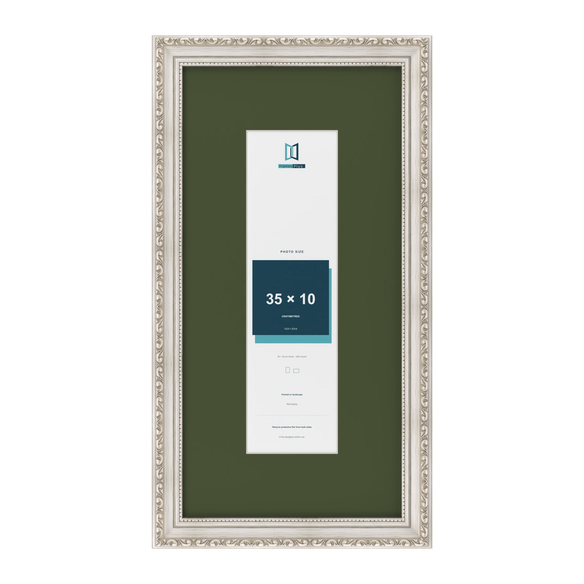 Louis Silver 50 x 25 cm picture frame with a green mount for a 35 x 10 cm photo