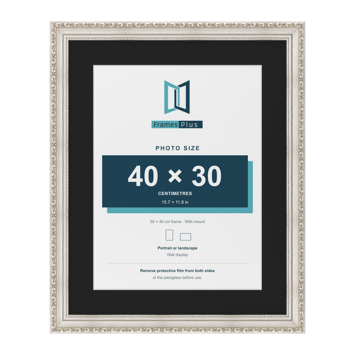 Louis Silver 50 x 40 cm picture frame with a black mount for a 40 x 30 cm photo