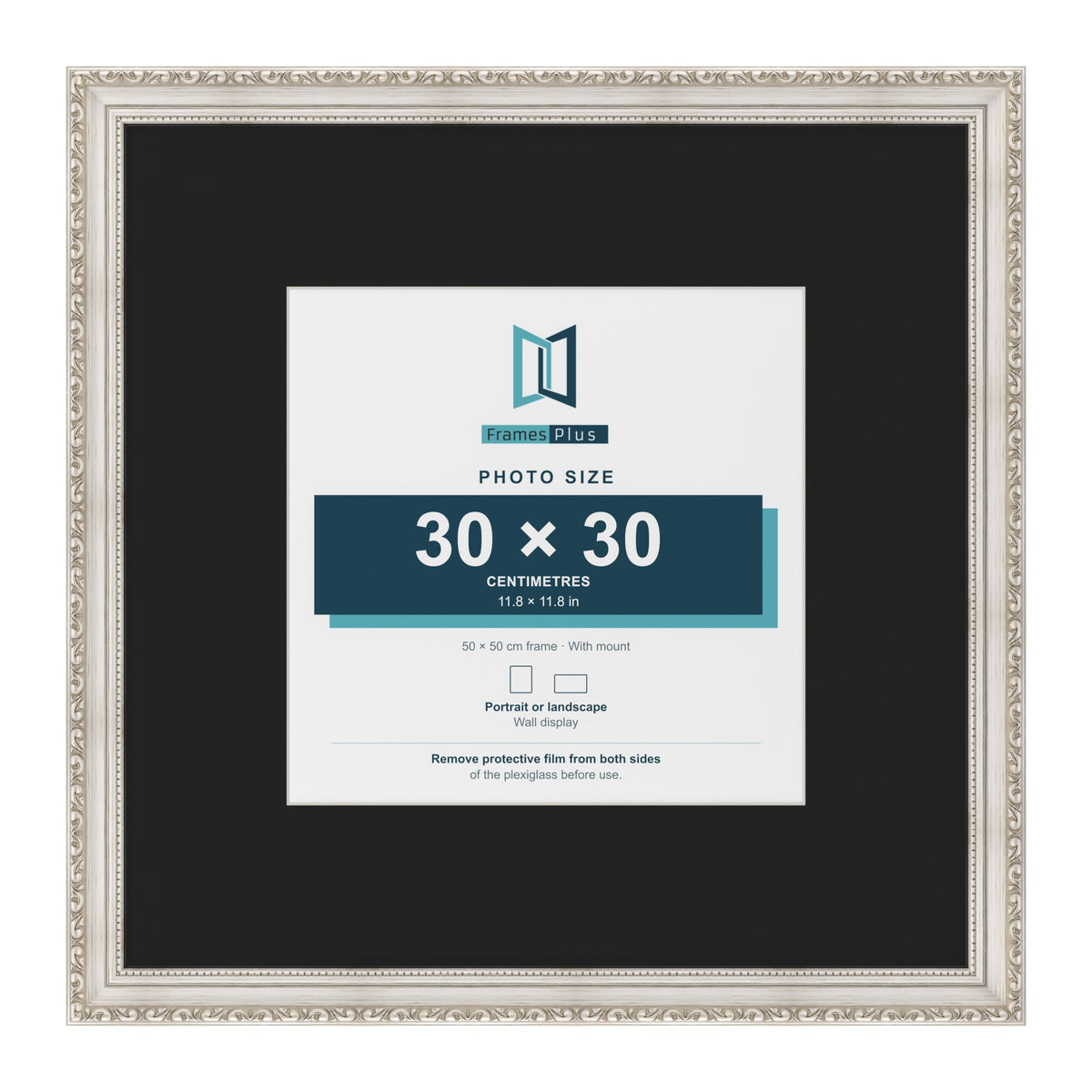Louis Silver 50 x 50 cm picture frame with a black mount for a 30 x 30 cm photo