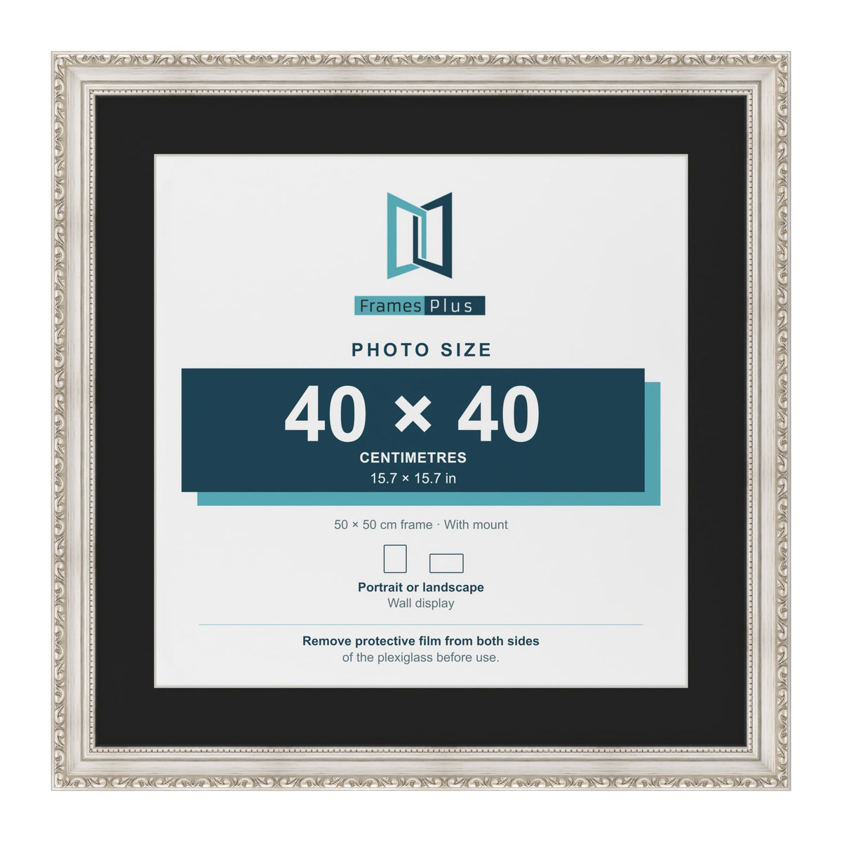 Louis Silver 50 x 50 cm picture frame with a black mount for a 40 x 40 cm photo