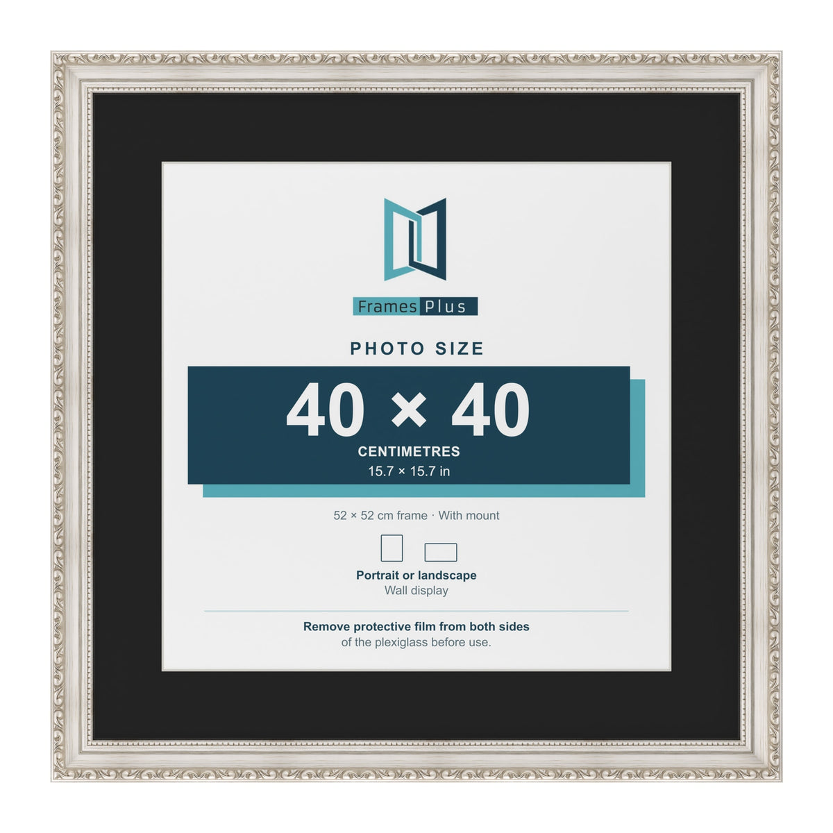 Louis Silver 52 x 52 cm picture frame with a black mount for a 40 x 40 cm photo