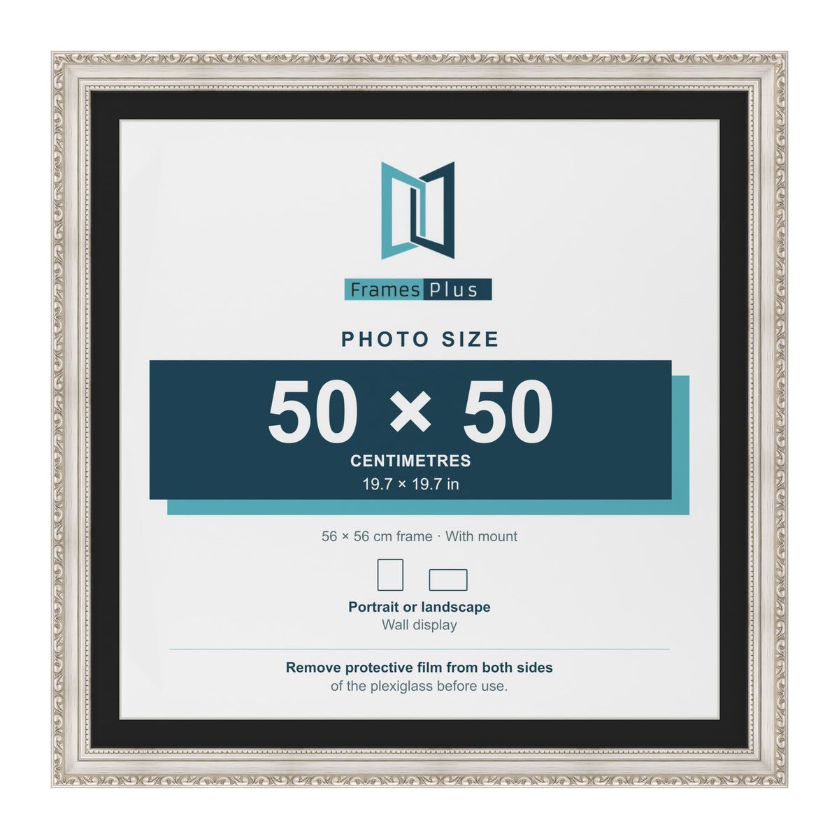 Louis Silver 56 x 56 cm picture frame with a black mount for a 50 x 50 cm photo