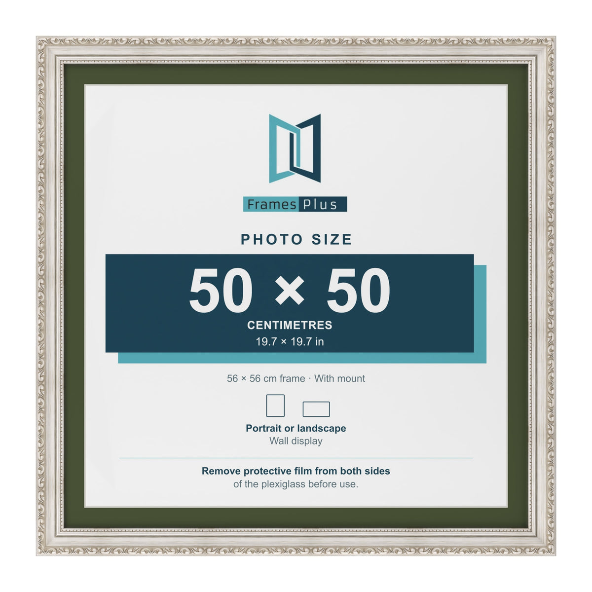 Louis Silver 56 x 56 cm picture frame with a green mount for a 50 x 50 cm photo