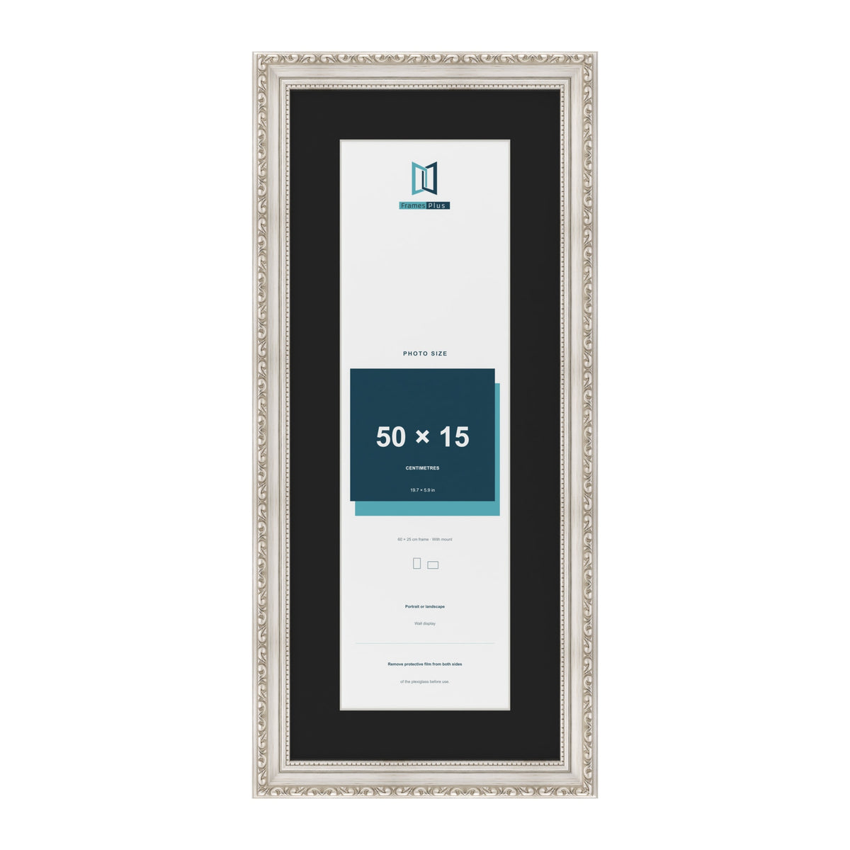 Louis Silver 60 x 25 cm picture frame with a black mount for a 50 x 15 cm photo