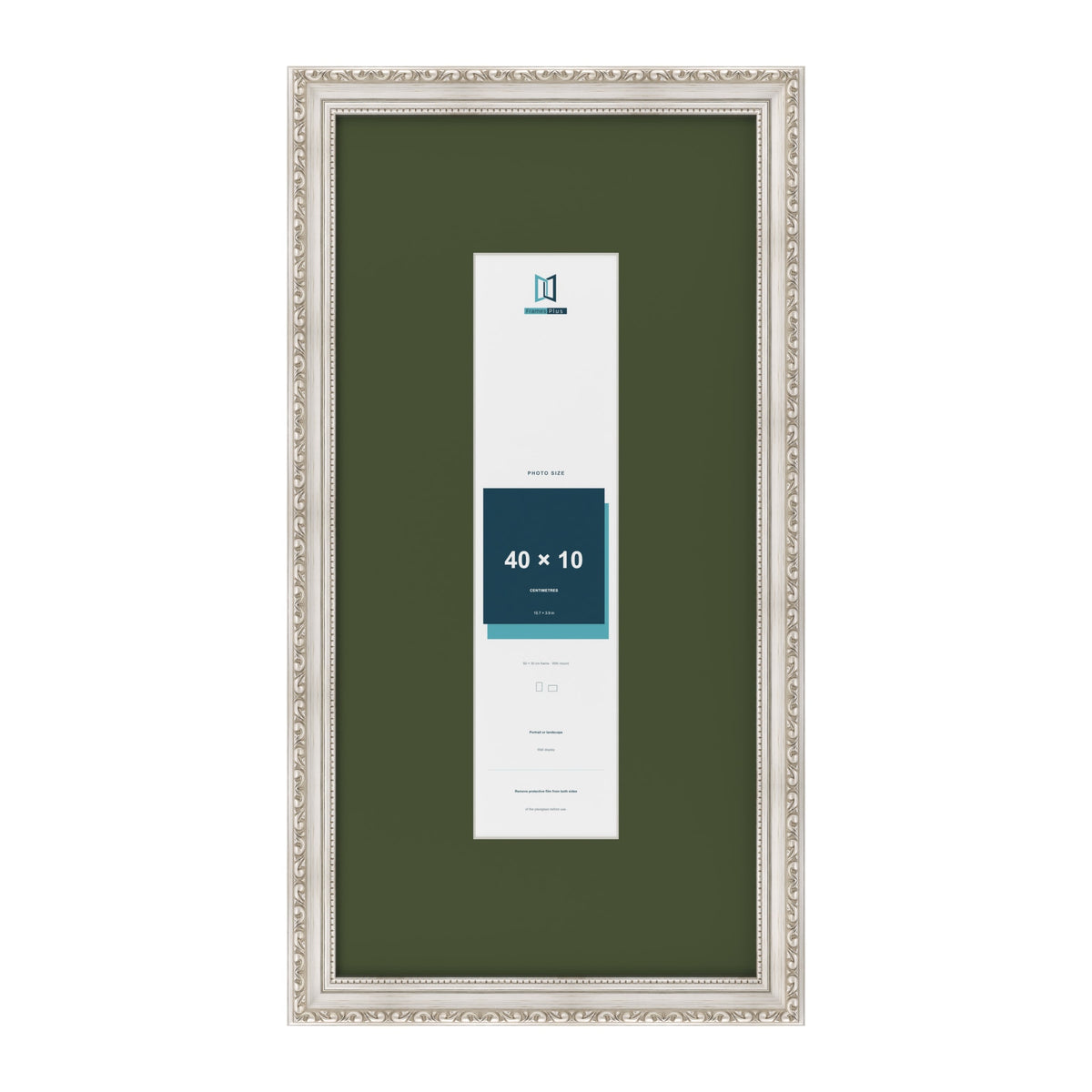 Louis Silver 60 x 30 cm picture frame with a green mount for a 40 x 10 cm photo