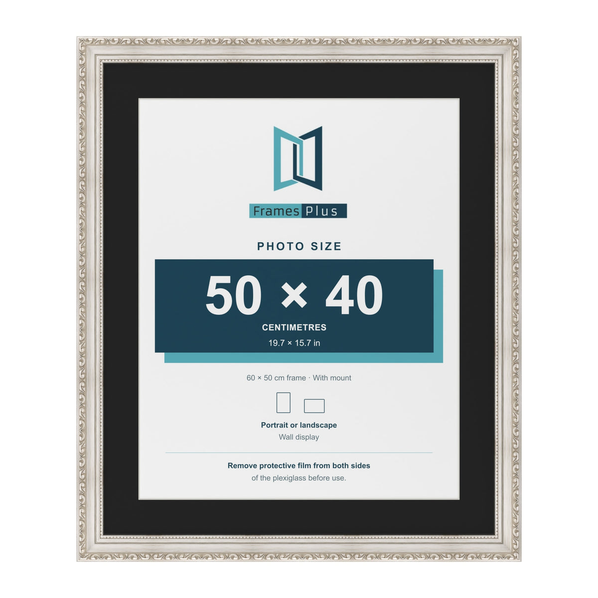 Louis Silver 60 x 50 cm picture frame with a black mount for a 50 x 40 cm photo