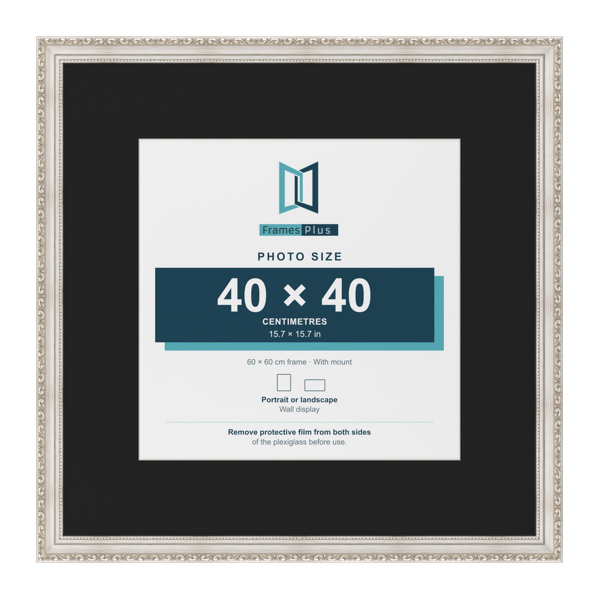 Louis Silver 60 x 60 cm picture frame with a black mount for a 40 x 40 cm photo