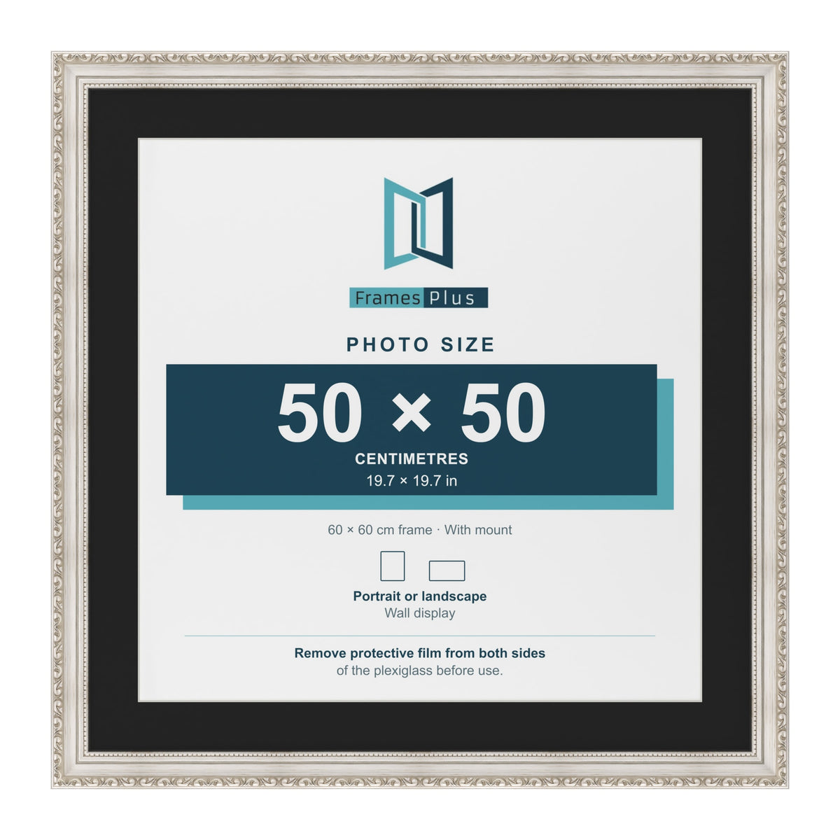 Louis Silver 60 x 60 cm picture frame with a black mount for a 50 x 50 cm photo