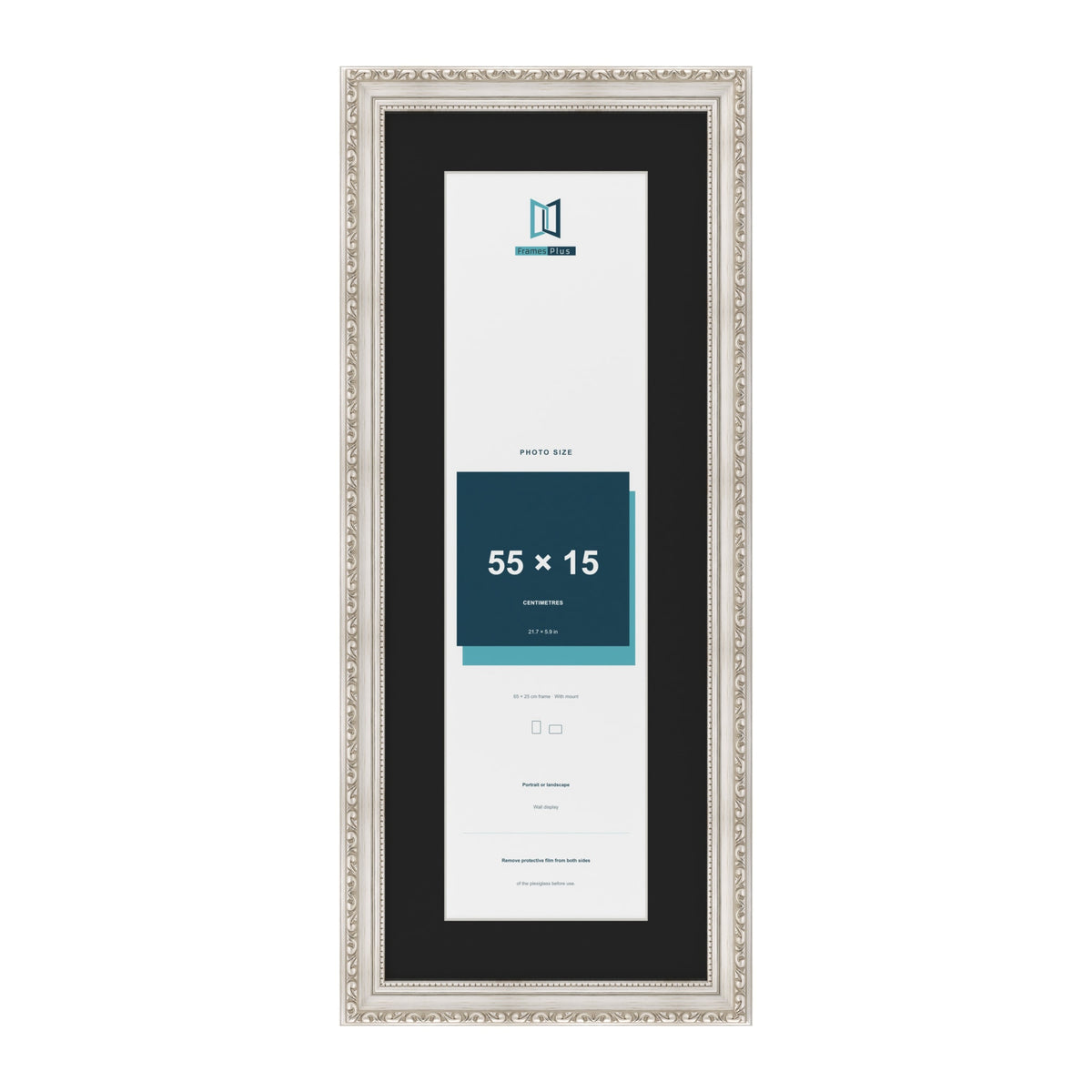 Louis Silver 65 x 25 cm picture frame with a black mount for a 55 x 15 cm photo