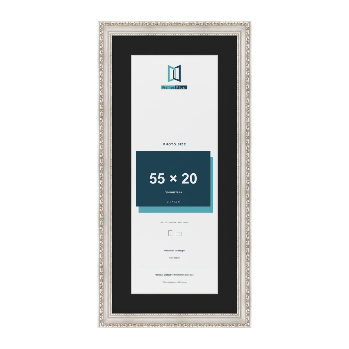 Louis Silver 65 x 30 cm picture frame with a black mount for a 55 x 20 cm photo