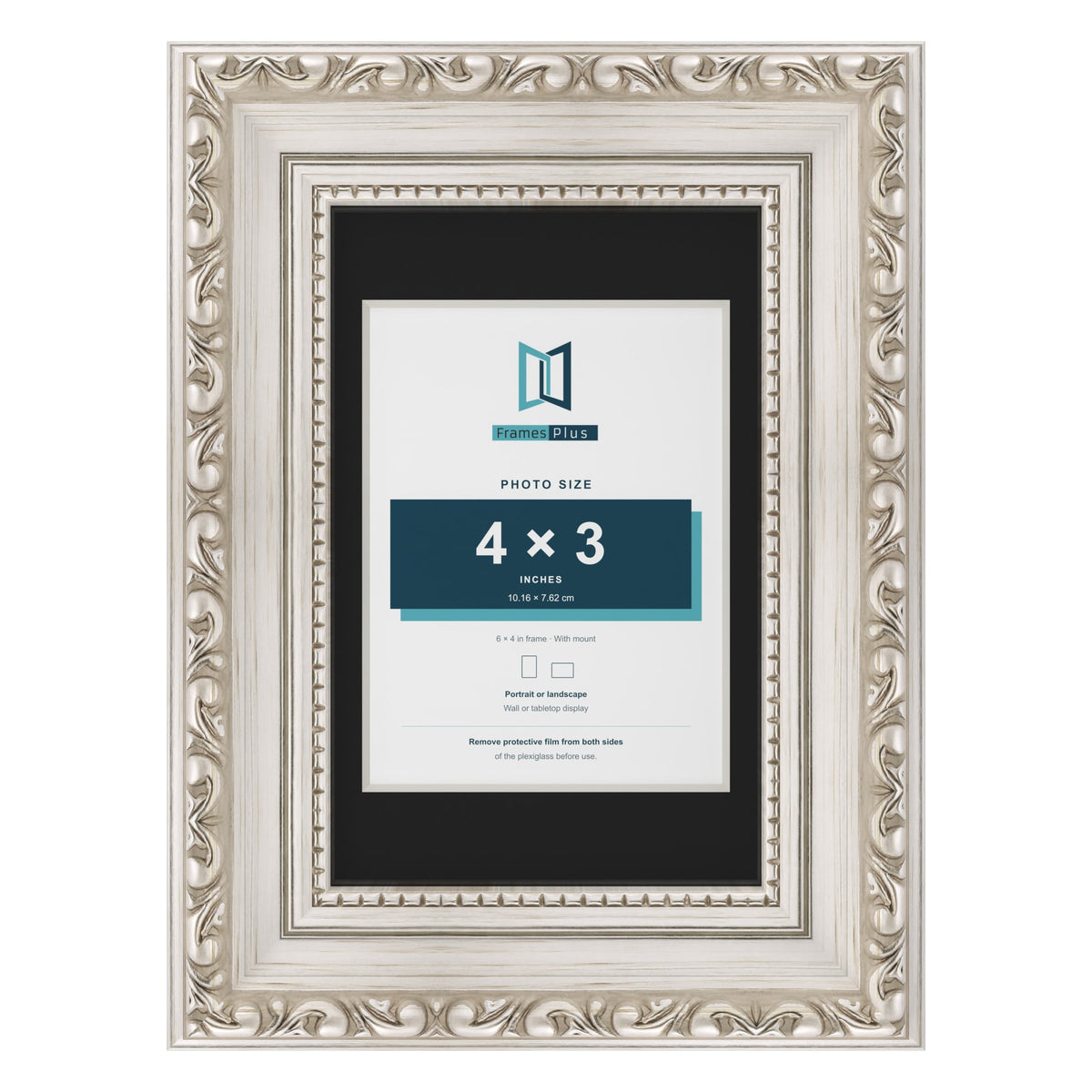 Louis Silver 6 x 4 inch picture frame with a black mount for a 4 x 3 inch photo
