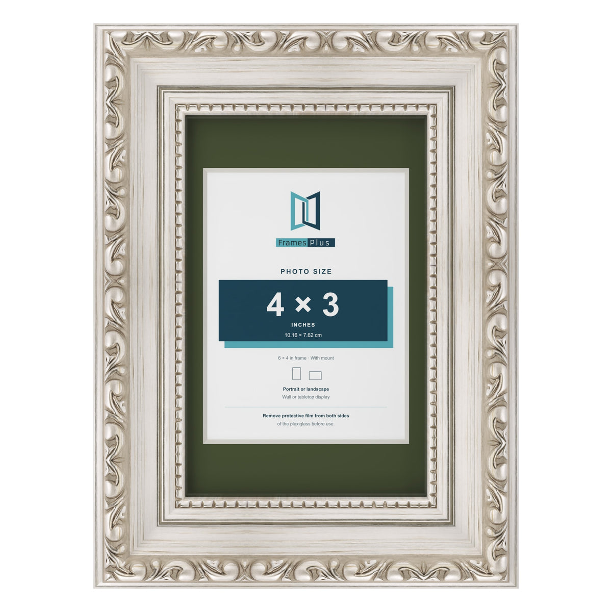 Louis Silver 6 x 4 inch picture frame with a green mount for a 4 x 3 inch photo